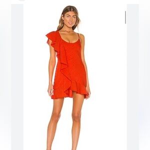 House Of Harlow x Revolve Georgeta Printed Mini Dress in Bright Coral